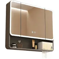 360Home Badezimmer-Spiegelschrank, Spiegelschrank mit LED, Badspiegel mit Schrank, Wandmontierter Spiegelschrank,Schwarz 90【JG-HS414】