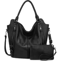 Sonstiges Realer Damen Großer Shopper Schwarz Leder Umhängetasche 2-teiliges Set