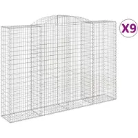 vidaXL Gabionen mit Hochbogen 9 Stk. 300x50x200/220cm Verzinktes Eisen