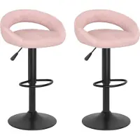 Syfax 2er Set Barhocker Samt Rosa, höhenverstellbar, drehbar, Fußstütze, 45x43x(75-97) cm