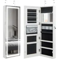 Costway 120 cm großer Schmuckschrank mit LED-Spiegel, Ganzkörperspiegel zum Aufhängen, Innenspiegel, Stauraum & abschließbare Magnettür