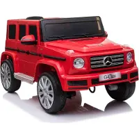 Beneo Elektrisches Elektroauto Mercedes G500 12V, rot, 2,4 GHz Fernbedienung, USB / SD Eingang, Hinterradfederung, Lithium-Batterie, LED-Lichter, ORIGINALE Lizenz