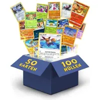 HEART FOR CARDS Pokemon Karten original deutsch 50 Verschiedene mit 3 Seltene + 3 Holo + 1 zufällige Pikachu, Glumanda, Dedenne oder Evoli + 100 Heartforcards Card Guard Kartenhüllen