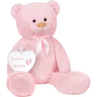 Ed Brubaker XXL Teddybär 100 cm mit Hello Baby Herz - Babyparty Geschenk für Neugeborene Mädchen - Kuscheltier Stofftier Plüschtier - Rosa