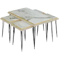 AEA Moderner weißer Couchtisch mit Beistelltischen aus MDF und Edelstahl