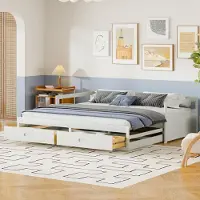 UnboxG Ausziehbares Schlafsofa (90/180 x 200 cm) mit Schubladen und Lattenrost, Kiefernholzbett mit Stauraum, weiß