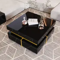 STILVORA Couchtisch mit Schubladen und goldenen Akzenten, Hochglanz-Wohnzimmertisch aus hochwertigen Materialien