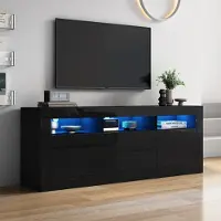 Merax TV-Schrank mit Hochglanzfronten und LED-Beleuchtung,TV-Lowboard mit 3 offenen Fächern und 2 Schubladen, Smart App Steuerung, 160cm Breit Schwarz