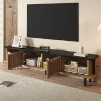 STILVORA TV-Schrank 190x35x45 cm mit 2 Schiebetüren, TV-Ständer mit großem Stauraum und TV-Paneel für Wohnzimmer, Gittertüren und schwarzer Eisengriff