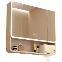 360Home Badezimmer-Spiegelschrank, Spiegelschrank mit LED, Badspiegel mit Schrank, Wandmontierter Spiegelschrank,Beige 90【JG-N2236 】