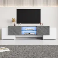 Ropilly TV-Schrank 180x40x46.5cm aus MDF in Weiß und Grau, mit Stauraum und LED-Beleuchtung per App, modernes Lowboard für das Wohnzimmer