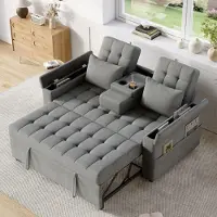 Merax 2-Sitzer Schlafsofa mit Schlaffunktion, Verstellbarer Rückenlehne, Getränkehalter, Staufächern, Kissen, Sofa, Bettsofa, Klappbett, Linen, Grau