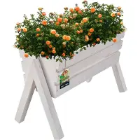KOTARBAU Blumenkasten auf Beinen 40,5 x 18 x 28,5 cm Weiß Kräuter Hochbeet Balkon Holz Pflanzkasten Hochbeet für Terrasse und Balkon Gemüsebeet Hochbeete