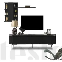 AEA Wohnzimmer Set Besteht aus Schwarz TV Lowboard und Wandschrank 2tlg.