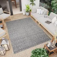 Tapiso Teppich Outdoor Indoor Grau Floral Balkon Terrasse Küche Wetterfest UV-Beständig 80 x 150 cm