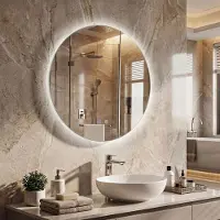 Costway Spiegel mit Beleuchtung, runder Badezimmerspiegel mit Speicherfunktion, Beschlagfrei-Design&Hintergrundbeleuchtung, Smart Touch, 60 cm
