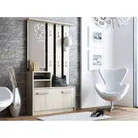 Mirjan 24 Garderobe-Set Kolom, Wandgarderobe mit 6 Kleiderhaken, Flurgarderobe mit Spiegel, Schuhschrank (Farbe: Sonoma Eiche)
