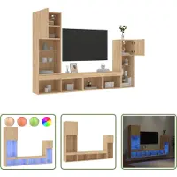 The Living Store 4-tlg. Wohnwand mit LED-Beleuchtung Sonoma-Eiche Holzwerkstoff