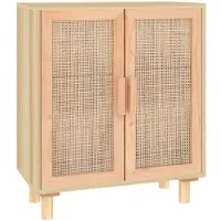 Syfax Sideboard Braun 60x30x70 cm Massivholz Kiefer und Natur-Rattan