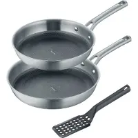 Berndes 3-teiliges Set Bratpfanne 24+28 cm, Edelstahl, poliert, inkl. Pfannenwender - Tricion Resist