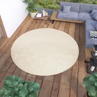 Tapiso Teppich Rund Outdoor Indoor Wohnzimmer Schlafzimmer Modern Design Terrasse Balkon Creme 120 x 120 cm