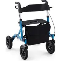 Costway 2in1 Rollator mit Sitz faltbar, Gehhilfe 6-fach höhenverstellbar Gehwagen bis 136kg, Alu