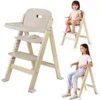 Lionelo Floris Hochstuhl Baby ab 6 Monate bis zu 40 kg, Fußstütze verstellbares, Tablett, Sicherheitsgurte, Konstruktion aus Birkenholz - Beige