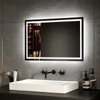 Emke LED Badspiegel mit Beleuchtung 40X60 cm Antibeschlag, Wandspiegel Badezimmerspiegel mit mechanischem Schalter, 3000K/6500K Lichtfarben, IP44