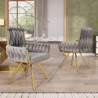 Sweiko Samt-Esszimmerstuhl, 2er set, Sessel, einzelner r Wohn- und Schlafzimmer-Drehstuhl, Freizeit-Drehstuhl mit vier Stützbeinen aus Metall, grau