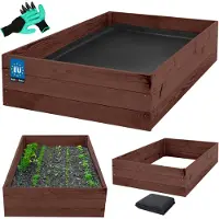 KOTARBAU Hochbeet für Garten 120x80x27cm Gemüsebeet mit Vlies Kräuterbeet Handschuhe mit Krallen Blumenkasten aus imprägniertem Kiefernholz Braun