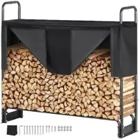 Merkloos Holzregal - Brennholzregal - Metall - Wasserdichte Abdeckung - Tragkraft 200KG