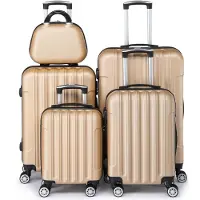 Alightup Kofferset 5 teilig mit Kosmetikkoffer, Koffer Set Hartschalen-Trolley aus ABS, Champagne
