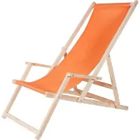 Mucola Strandstuhl mit Armlehnen Strandliege Holz Liegestuhl klappbar Gartenliege Sonnenliege Faltliege - Orange