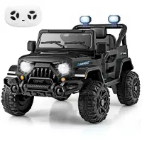 Costway 12V Elektroauto Kinder, Elektro Kinderauto mit 2,4G Fernsteuerung, LED-Leuchten, Musik und Hupe, Jeep Auto für Kinder ab 3 Jahren (Schwarz)