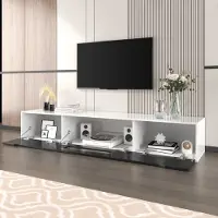 OKWISH TV-Schrank TV-Lowboard Hochglanz mit farbwechselnder LED-Beleuchtung, Wohnzimmerschränke für Wohnzimmer, Esszimmer, Schwarz und Weiß