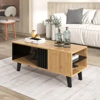 Merax Couchtisch Patchwork aus Holz, Wohnzimmertisch mit großem Stauraum, Beistelltisch Landhausstil, 100x60x43cm, Schwarz/Holz