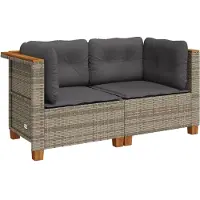 Syfax Garten-Ecksofas mit Kissen 2 Stk. Grau Poly Rattan