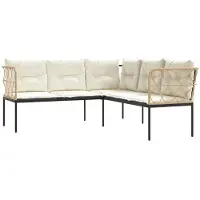 Syfax Gartensofa in L-Form mit Kissen Schwarz Stahl und Textilene