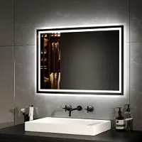 Emke Badspiegel mit Beleuchtung 70x50cm, Mechanischer Schalter, Anti-Beschlag, 3000K Warmweiß & 6500K Kaltweiß, Mattierter Rand