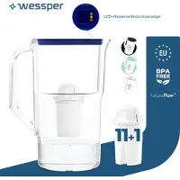 Wessper D1 SOLID FutureFlow Wasserfilterkanne 3,3 l Blau mit LED-Anzeige und 12x aquaclassic Filter