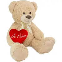 Ed Brubaker XXL Teddybär 100 cm groß Beige mit einem Je T'Aime Herz Stofftier Plüschtier Kuscheltier