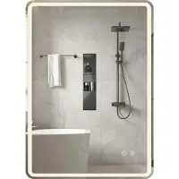 Costway Badspiegel mit LED Beleuchtung, Badezimmerspiegel mit 3-Farb-Licht & Anti-Beschlag, Wandspiegel aus gehärtetes Glas & Touch-Schalter 80x60 cm