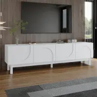 Merax TV-Schrank mit 4 Türen, TV-Lowboard Sideboard mit Regalen und Stauraum, stabil, Wohnzimmermöbel grifflos, Fernsehmöbel elegantes Design, Weiß