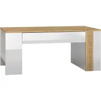 Furnlux Classic FURNLUX Couchtisch Adagio Eiche Und Glänzend Reinweiss 109cm / Hauptfarbe: Weiß / Abmessungen: 109 x 48 x 60 cm