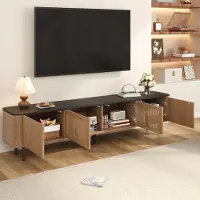 STILVORA TV-Schrank 190x35x45 cm mit Gittertüren, TV-Ständer mit großem Stauraum und TV-Paneel für Wohnzimmer und Hobbyraum und Schwarz-Holz