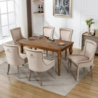 Flieks Esszimmerstühle 6er Set, Küchenstühle Polsterstuhl mit Massivholzbeinen, Esszimmerstuhl mit Samtbezug, Beige