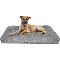 AIO Factory Hundebett, dickes, weiches, zotteliges Kissen, 100 x 70 cm, hellgrau