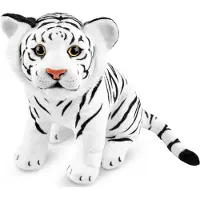 Ed Brubaker Tiger Kuscheltier - 30 cm Stofftier - Baby Plüschtier Raubkatze Sitzend - Kinder Plüsch Spielzeug, Weiß