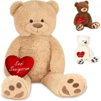 Ed Brubaker XXL Teddybär Seni Seviyorum - 100 cm Stofftier Beige mit einem Herz - Plüschtier Kuscheltier