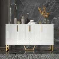 Merax Sideboard 140x40x80 cm in Weiß Hochglanz, Kommode mit 4 Türen Anrichte mit Metallgriffe und -beine, Buffet mit Push-to-Open Funktion